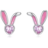 HOPEEZZ Rabbit Stud Earrings 925 Sterling Silver Cute Pink Bunny Hypoallergenic Earrings Jewelry Gift for Women