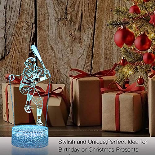 image for TYMYi Baseball Toys Night Light - 3D Baseball Night Lamp 7 Colors Opti