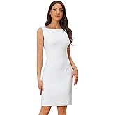 Allegra K Sheath Dress for Women's Business Teacher Sleeveless Boat Neck Dressy Casual Office Dresses