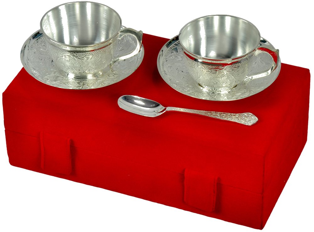 Buy Jaipur Ace Silver Plated 2 Cup Plate Set Online at Low Prices in