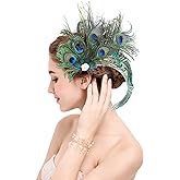 Z&X Peacock Feather Hair Clip Fascinator Hat 1920s Hair Accessories for Women Church Derby Halloween Headpiece