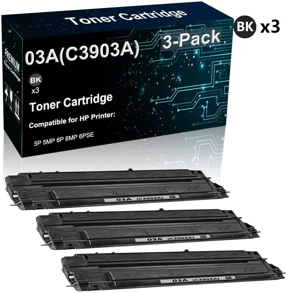 3-Pack (Black) Compatible 5p 5mp Printer Toner Cartridge (High Capacity) Replacement for HP 03A(C3903A) Toner Cartridge
