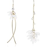 Kruckel Flower Blossom Mismatched Long Drop Dangling Earrings - Sparkly Golden Studs, Lightweight Jewelry for Women, Easy - Wear Fashion Design Accesory Packed with Durable Jewelry Box