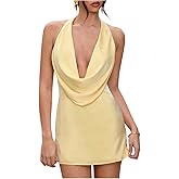 Verdusa Women's Wedding Guest Dress Drape Front Halter Dresses Summer Tie Back Mini Dress