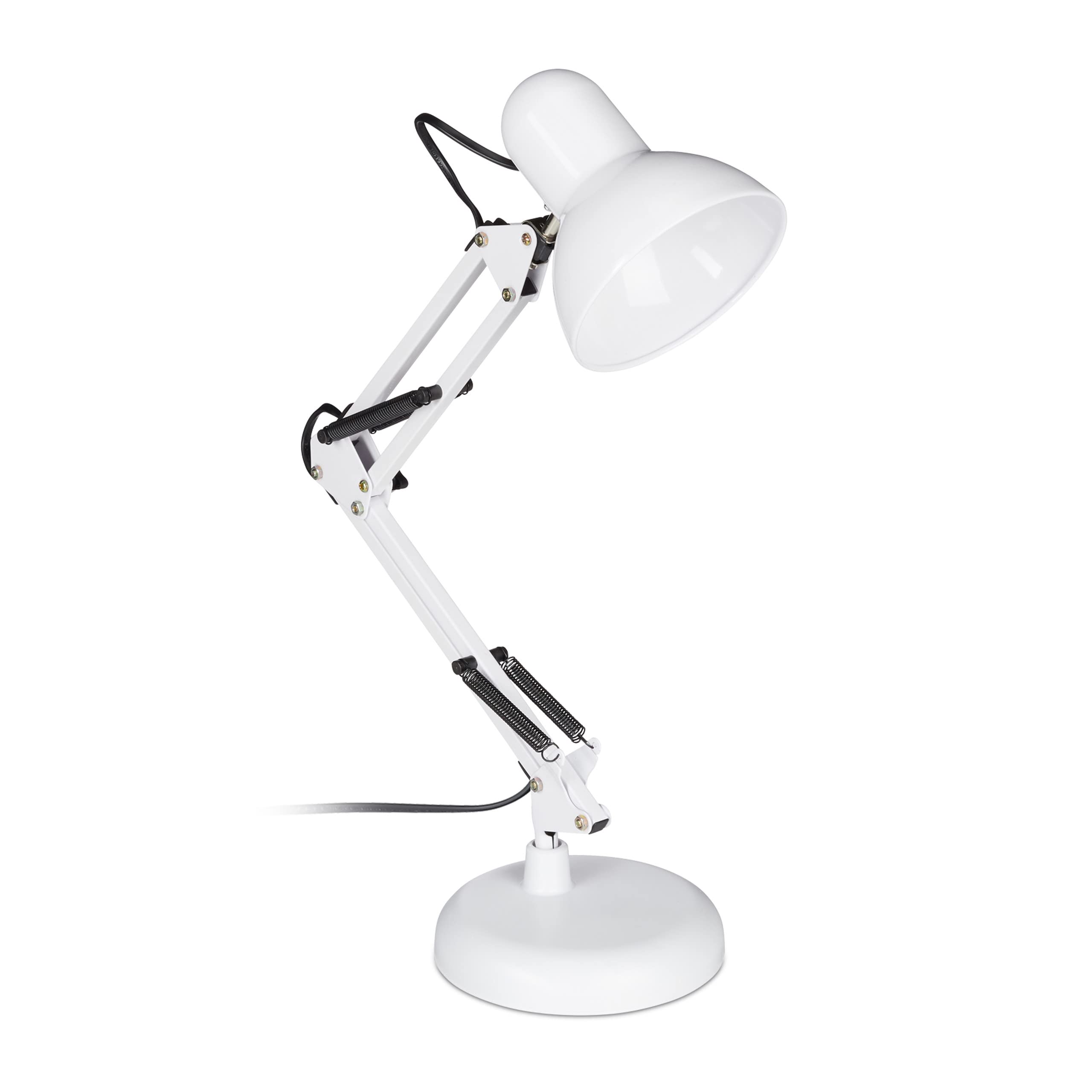 Relaxdays Retro Desk lamp, Articulated arm, swivelling, Office Reading lamp, Metal, E27, H x W x D: 50 x 27 x 15 cm, White