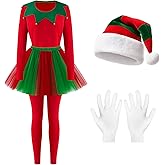 Hillban Christmas Elf Costume for Women Red White Xmas Outfit Female Halloween Party Cosplay