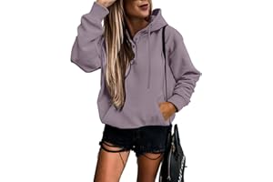 SHEWIN Women's Casual Hoodies Long Sleeve Solid Lightweight Pullover Tops Loose Sweatshirt with Pocket