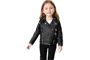 Girls Leather Jacket Kids Motorcycle Leather Coats Boys Moto Biker Jackets with Zipper Pockets 2-14 Years
