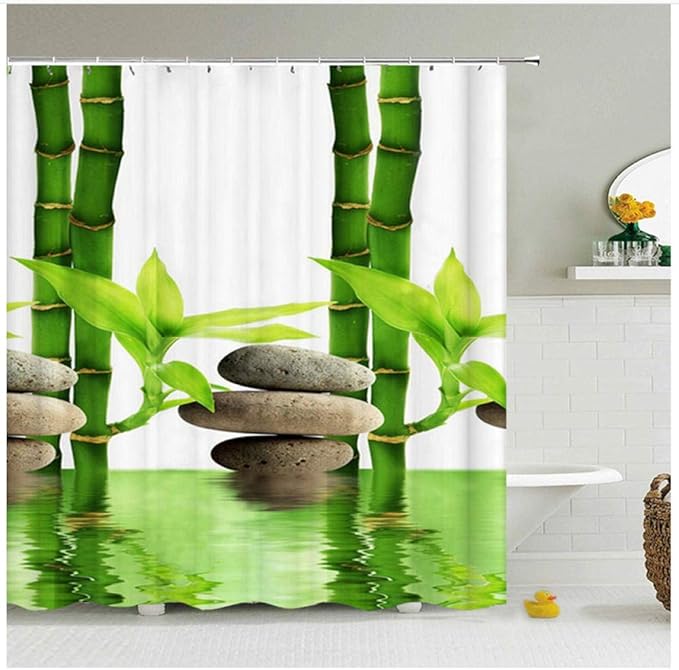 Adoquín de bambú La cortina de ducha con 12 anillos de cortina de ducha