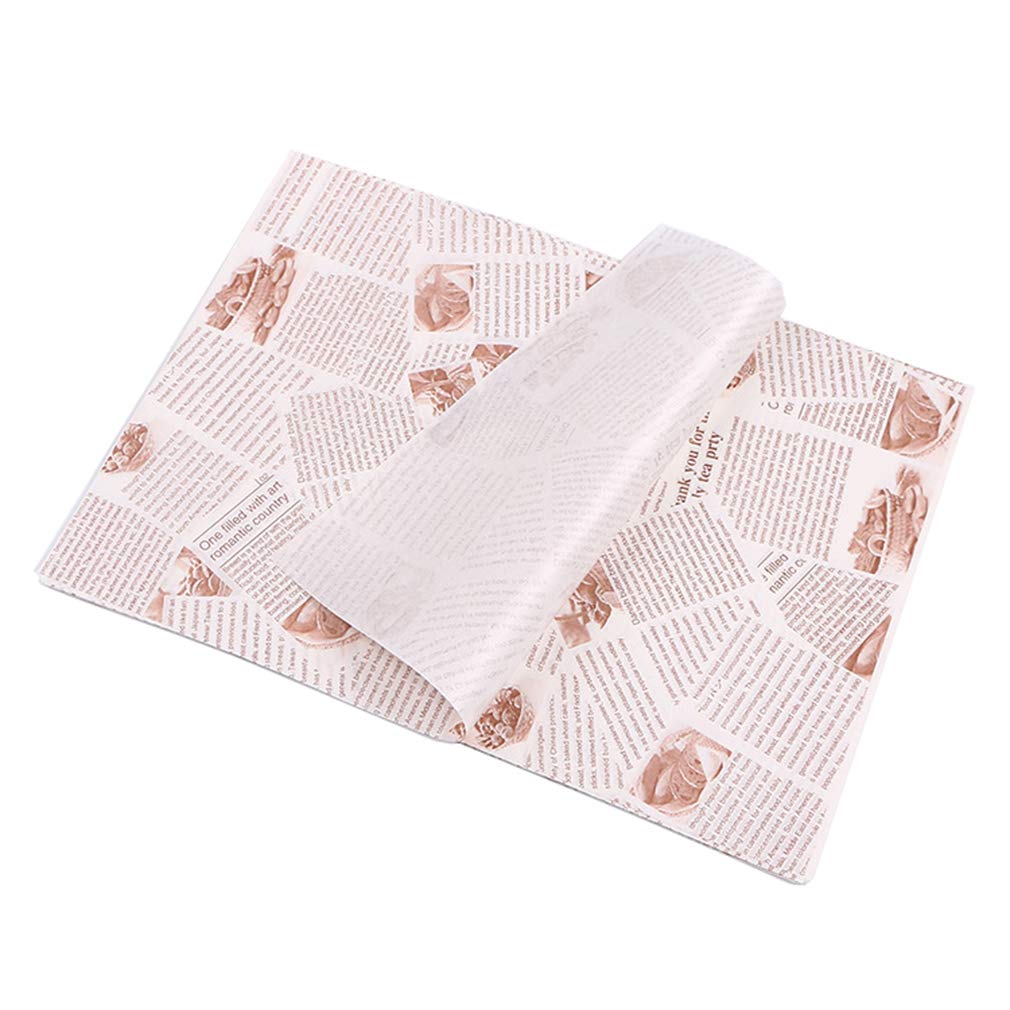 100 Sheets Food & Sandwich Paper Food Wrapping Paper Baking Deli Basket Liner Grease Proof Wrappers for Cake/Gift/Cheese Burger/Sandwich/Bread-Newspaper