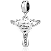 SBI Jewelry Heart Cross Bible Charms for Pandora Charms Bracelets Christian Jewelry Gifts, With God all things are Possible