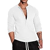 Muscle Cmdr Men's Waffle Henley Shirts Long Sleeve T-Shirt Stylish Casual 5 Button Placket Slim Fit Tee Thermal Underwear
