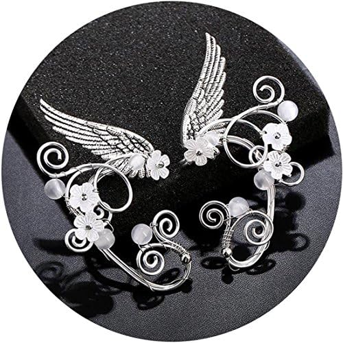 Handmade Ear Cuffs,Pearl Flower Filigree Fairy Cosplay Clip On Earrings Jewelry