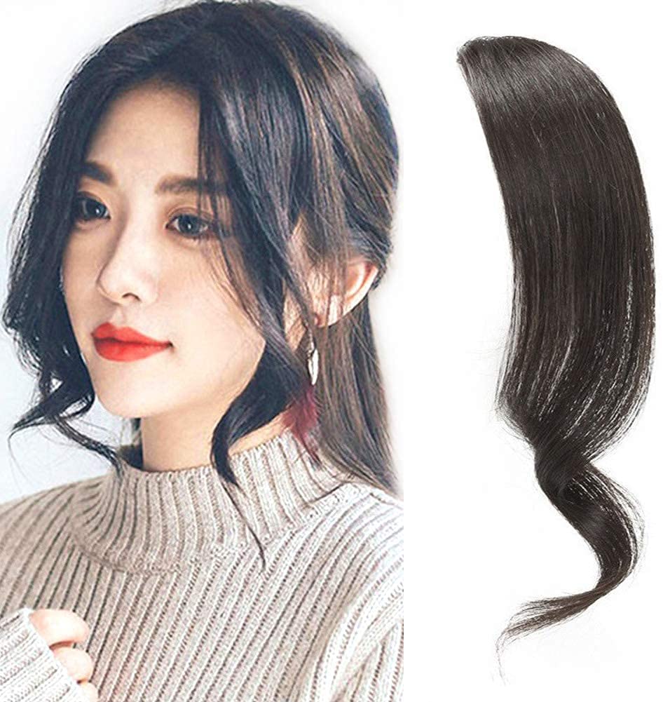2PCS Wave Side Bang Human Hair Clip in Bangs Curly Fringe Hair Extensions(Natural Black)