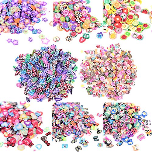 AiQueen 3750 Pieces Fimo Nail Art Slice 3D Polymer Clay Nail Art Tips Stickers Decoration Fruit Flower Fimo Slice for Nail Cellphone Decor,STYLE RANDOM
