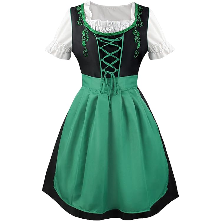 Robe Bavaroise Dirndl Pour Femme - Costume Traditionnel Allemand Pour Fête De La Bière - Grande Taille - Costume D'Halloween, Vert