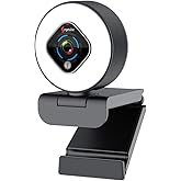 Angetube Streaming Webcam 1080P with Ring Light - HD Web Camera with Digital Zoom Autofocus for Computer PC Laptop Mac 962 USB Web Cam for Gaming Xbox Google Meet