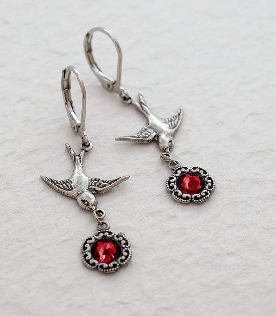 Art Deco, Edwardian Earrings with Siam Ruby Colour Crystal