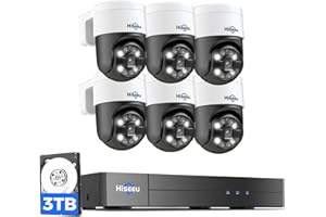 [Human Tracking+300° Pan 90°Tilt]Hiseeu 4K PoE Wired Security Camera System,6 Pcs 5MP PTZ Camera Outdoor&Indoor,Color Night V