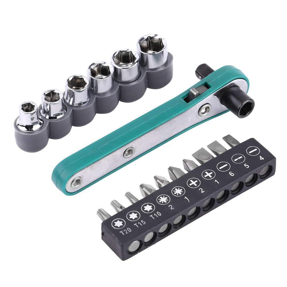 Ratchet Wrench Bit Set, 1/4 "Magnetic Bit Holder Wrench Screwdriver Ratchet Handle with Replaceable Driver Bits and Sockets Tool Sets