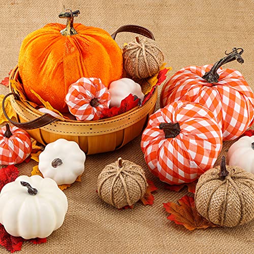 DomeStar Artificial Pumpkins, 12PCS Assorted Pumpkins Fake Pumpkins Farmhouse Pumpkins Fall Pumpkins for Halloween Thanksgiving Decorations