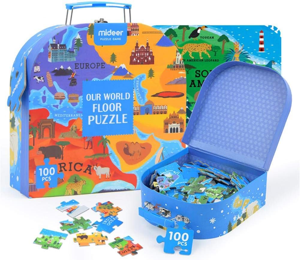 heirao4072 100 PCS World Map Children's Puzzle For Kids Age 3-8,Comes With An Iron Puzzle Storage Box,Toddler Children Learning Educational Puzzles Toys For Boys And Girls