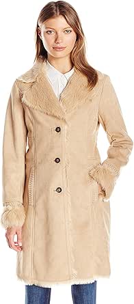 Belle Badgley Mischka Women's Mj Faux Shearling Oversized Collar Coat, Camel, L at Amazon Women 