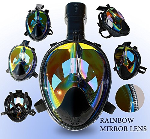 Snorkel Mask Full Face- EasyBreath - 180⁰ Panoramic Seaview - Rainbow Mirror Lenses HD - Design Scuba Mask - Anti-Leak & Anti-Fog - Adjustable Silicone Straps (Carbon,L/XL) - Thumbnail 2