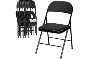 LING RONG 6 Pack Black Folding Chairs with Padded Cushion for Outside, Portable Stackable Commercial Metal Foldable Chairs with Steel Frame for Party Home Events Office Wedding, 350lbs Capacity