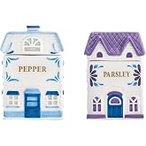 Bico Spice Cottages Blue and Purple 4 oz Ceramic Spice Jar Set of 2 with Labels, Hand-Painted, Airtight Kitchen Spice Container Organizer