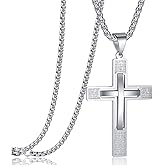 Rehoboth Stainless Steel Cross Pendant Necklaces Bible Verse Proverbs 4:23 Pendant for Men or Women Chain 24 Inch Black Gold Silver