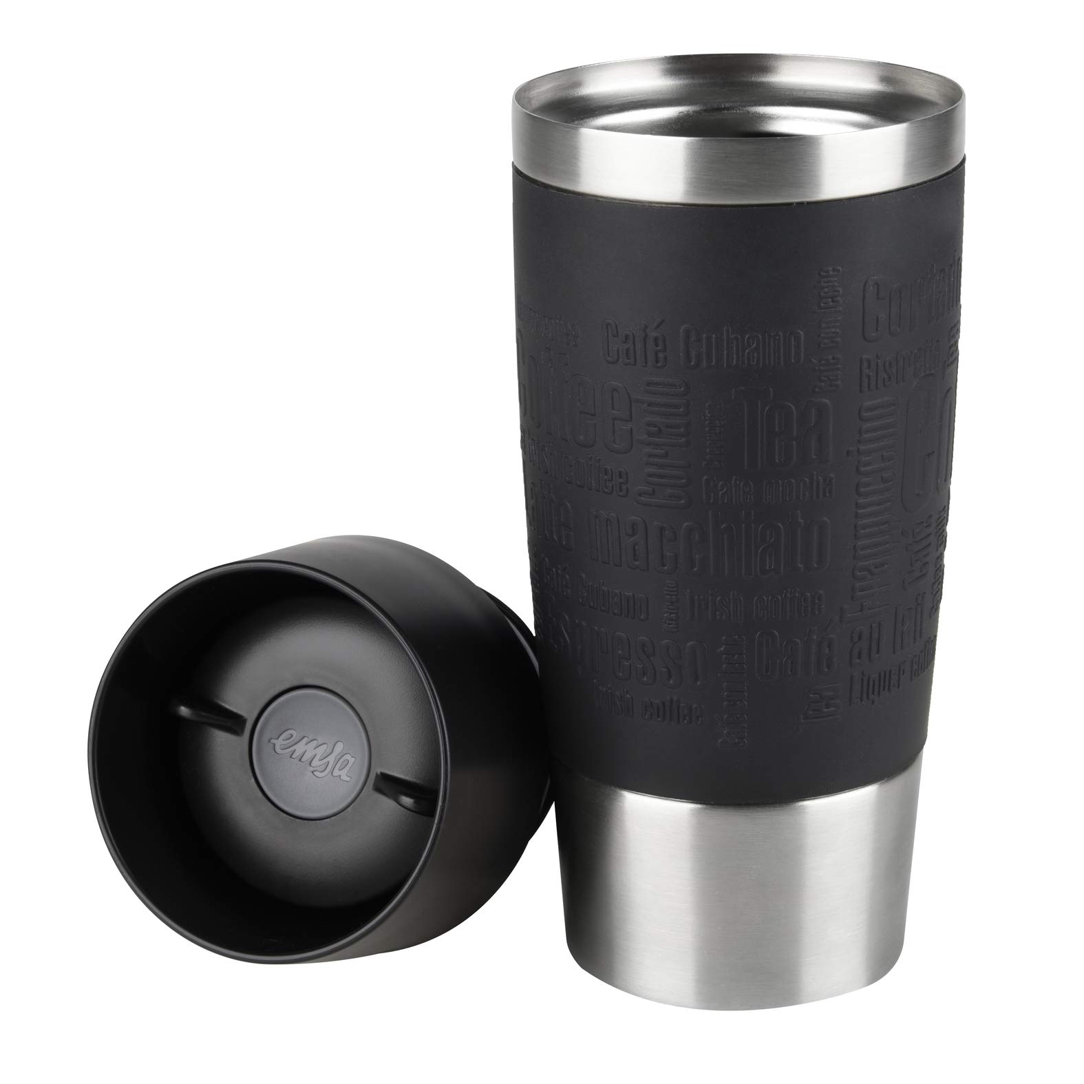 Emsa Travel Mug Classic Thermobecher, 360 ml, Isolierbecher hält 4h heiß, 8h kalt, 100 Prozent dicht, auslaufsicher, Quick-Press-Verschluss, 360 Grad-Trinköffnung, Kaffeebecher to go, Schwarz, 513361 5