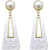 AUGTIGER Black White Earrings for Women Sparkly Geometric Dangle Drop Statement Jewelry