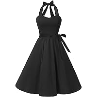 Amazon.com: Vintage Women 1950s Rockabilly Swing Dress Pinup 50s Retro  Hepburn Style Halterneck A-Line Dresses #A: Black S : Clothing, Shoes &  Jewelry