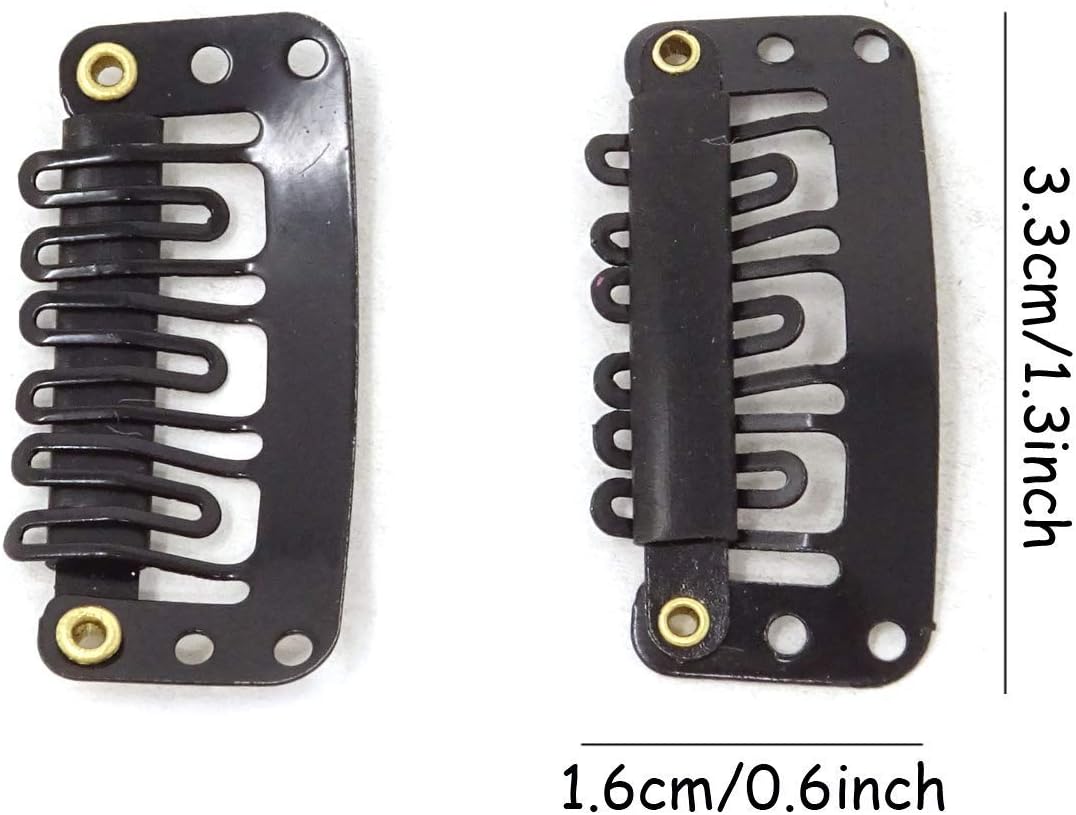 50Pcs Wig Clips Snap Clips U-shape with Soft Rubber 6 Teeth Stainless Steel Material for Hair Extensions - Black - Image 3