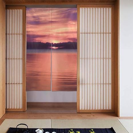 Amazon ドアカーテン サンセットシー 遮熱 カーテン おしゃれ 和風 断熱 ドア用網戸 部屋仕切り 玄関 キッチン リビング 飲食店 出入り口 幅86 X丈143 カーテン オンライン通販