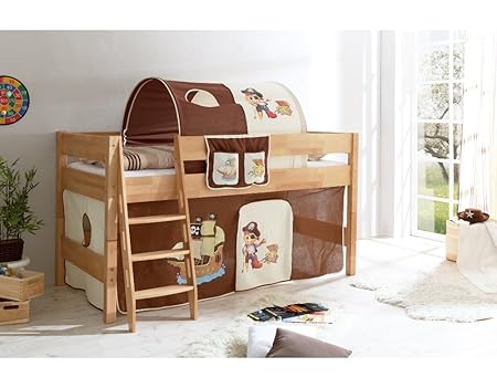 Cabin Bed Mid Sleeper Pirate Lara Natural Beech Ticaa Brown