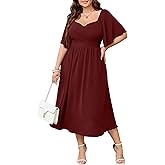SHESTARR Women's Plus Size Midi Dress Sweetheart Neck Short Sleeve Wedding Guest Cocktail A Line Flowy Dress