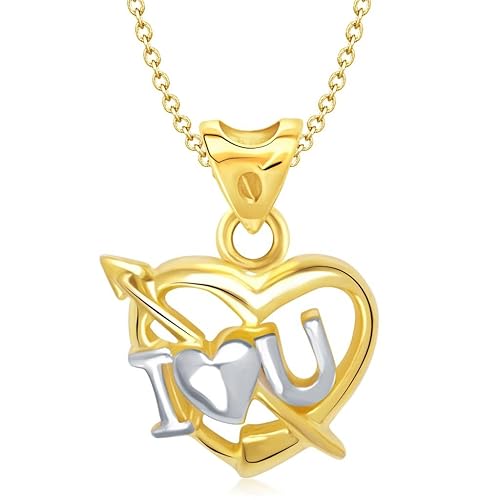 Vina Jewels Valentine I Love U Heart Shape Gold and Rhodium plated Pendant - P1163G [VKP1163G]