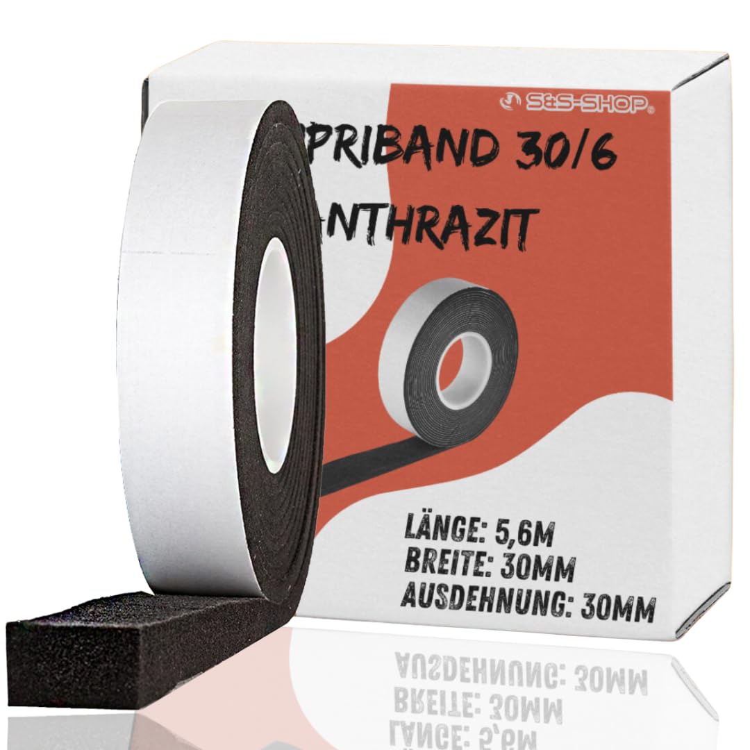 S&S-Shop 5.6m Acrylic Waterproof Compressing Tape, Charcoal, Strip, 30mm x 6mm to 30mm, Polyurethane