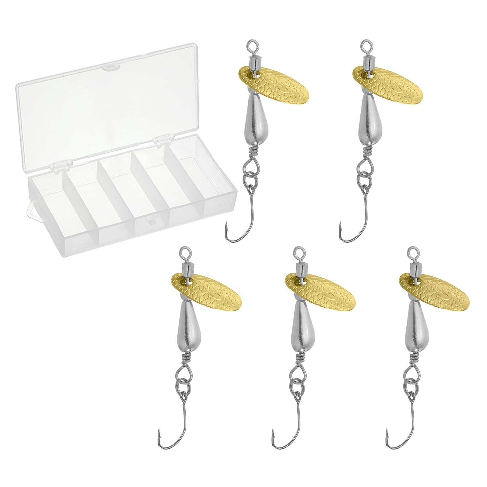 PATIKIL Fishing Spinners 1/6 oz, 5 Pack Single Hook Trout Lures Teardrop Fishing Lures Inline Spinner with Tackle Boxes for Freshwater Saltwater Fishing, Silver Tone