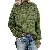 Women's Oversized Turtle Neck Solid Color Cable Knit Sweater, Soft Knit Pullover Casual Top Sweater for Fall/Winter