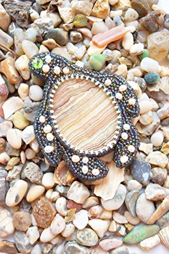 Turtle Bead Brooch Jewelry Nautical Marine Pin Mermaid Beaded Tortoise Animal Freshwater Pearls Ocean Reptile Gemstone Women Gift Sea Gems Onyx gemstone jewelry Agate Turtles Clothing accessory