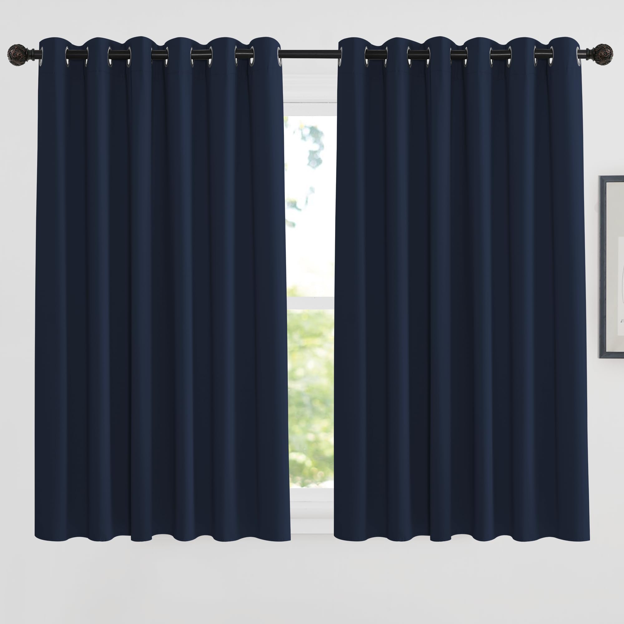 PONY DANCE Navy Blackout 54 Drop Eyelet Curtains for Bedroom, Living Room Extra Wide Curtains Thermal Insulated Drapes, 2 Panels, W 90 Inch by L 54 Inch, Navy Blue