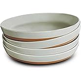 Mora Ceramic Flat Pasta Bowl Set of 4-35oz, Microwave Safe Plate with High Edge - Modern Porcelain Dinnerware for Kitchen and Eating, Large Wide Bowls/Plates for Serving Dinner, Salad, etc- Grey