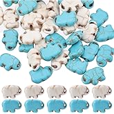 SUNNYCLUE 1 Box 80PCS Elephant Beads Synthetic Turquoise Animal Beads Gemstone Charms Cute Small Natural Lucky Precious Blue White Stone Loose Spacer Beads for Jewelry Making Beading Kit Bracelets