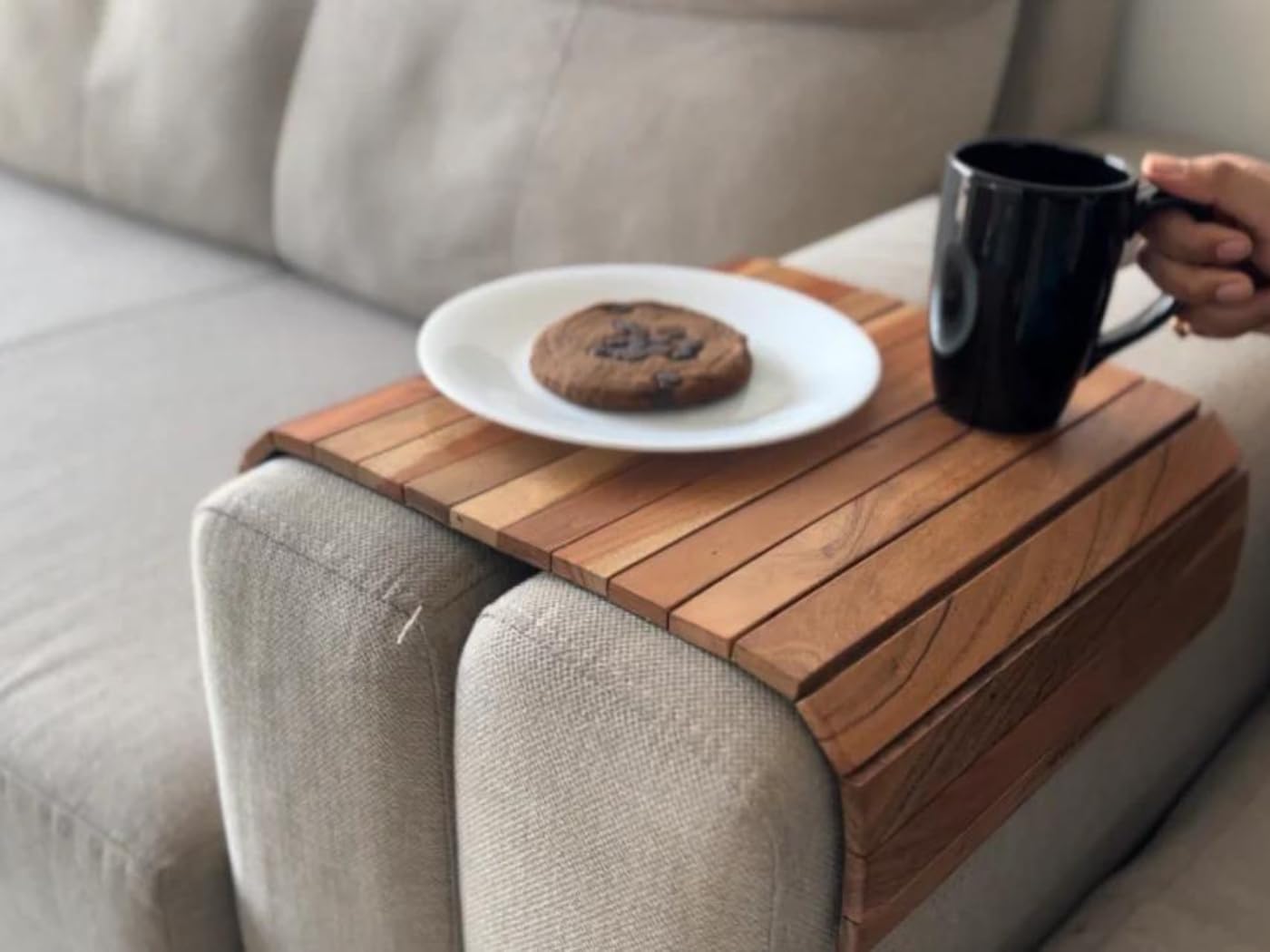 Photo 1 of Vesta Homes Sofa Armrest Tray |Premium Acacia Wood | Flexible and Foldable Sofa Tray, Couch Arm Table and Armrest |Suitable for Food/Drinks/Snacks/Cup Coaster | 17 * 11 Inches | Handcrafted in India