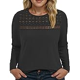 VISLILY Plus-Size-Tops for Women Trendy Lace Crewneck T Shirts Cute Long Sleeve Dressy Blouses Loose Fit Casual Tunics Tees