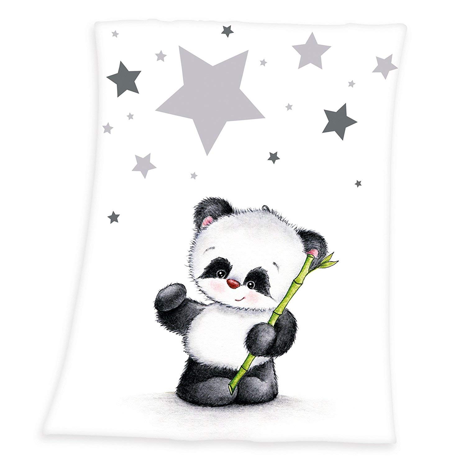 Herding Fynn Baby Blanket, Panda Motif, 75 x 100 cm, Microfiber Fleece, White