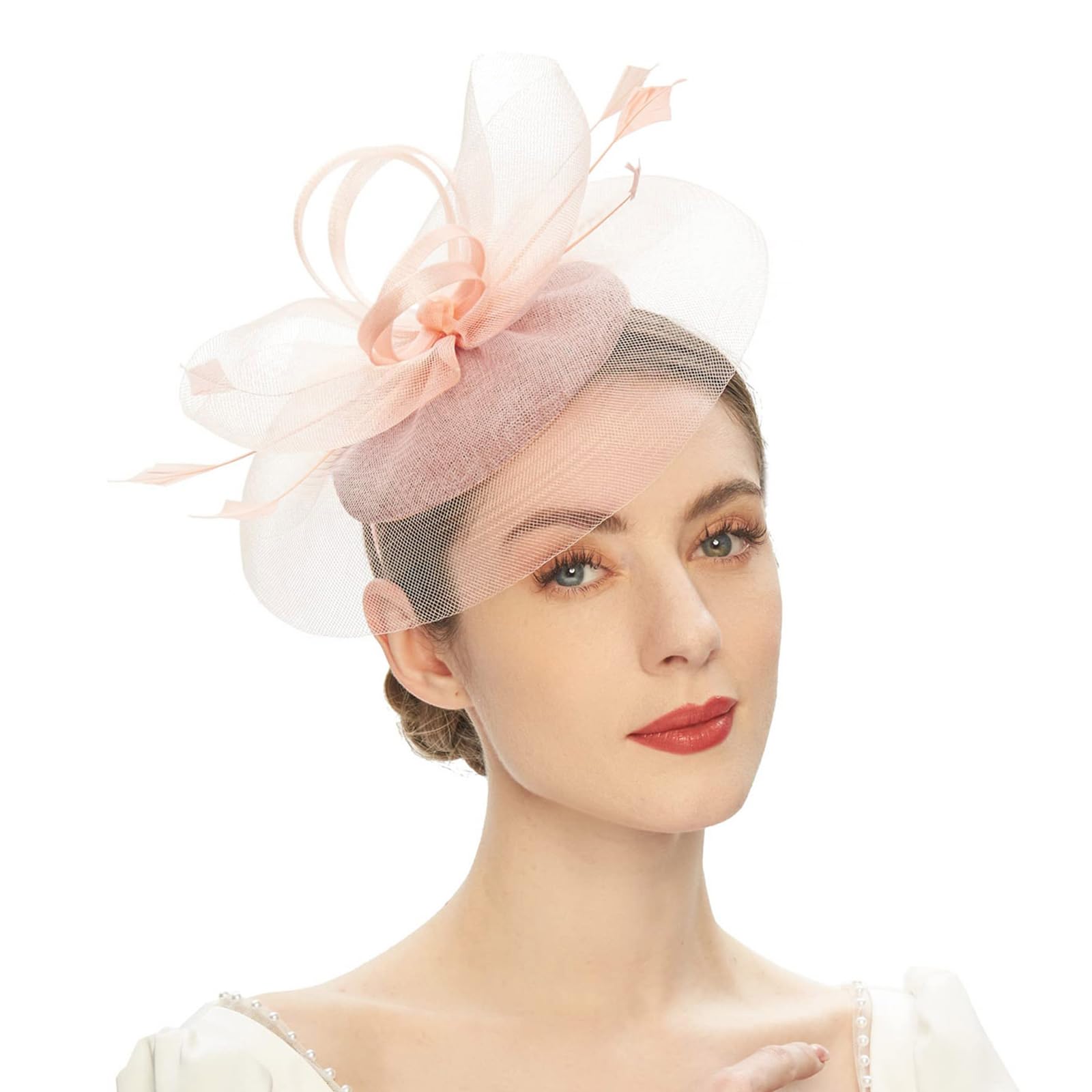 BYUTFA Headgear Elegant Fascinator Hat Pillbox Hat for Women Cocktail Tea Party Headwear Exquisite French Fascinator for Wedding Champagne